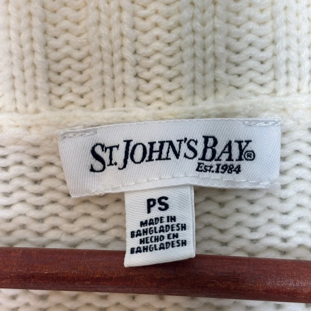 St Johns Bay Cream Cable Knit Shawl Collar Cardigan Sweater‎ PS